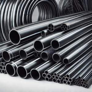 HDPE pipes for plumbing by Gauscon Pipe, black with blue stripe, designed for water supply and plumbing applications in Assam and North East India.